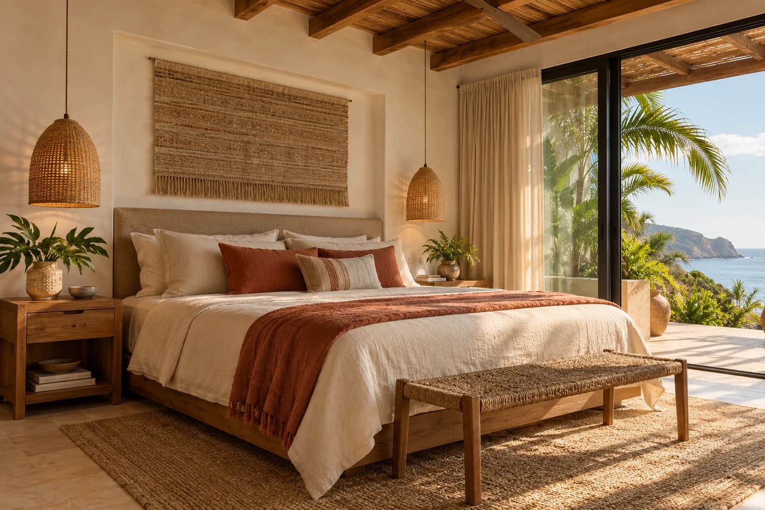 Dormitorio cálido de un alojamiento de inspiración